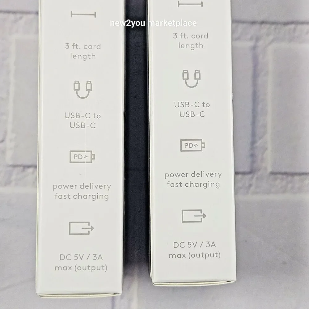 2 lot Heyday 3 FT Fast Charging Cable Iphone/ Ipad-Samsung USB-C To USB-C, Gray